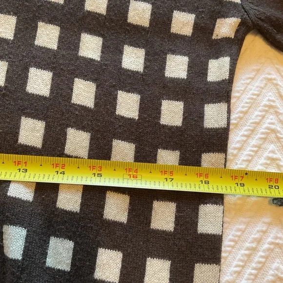 Nove Silk Cashmere V-Neck Sweater Brown White Check - Picture 10 of 11